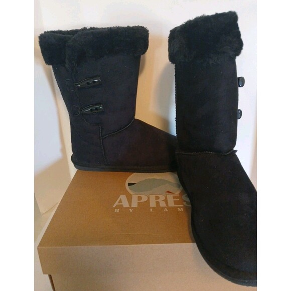 Apres by Lamo BLACK Microfiber Faux Fur Lined Winter Boots Women's Sz 11 NIB - Picture 2 of 16